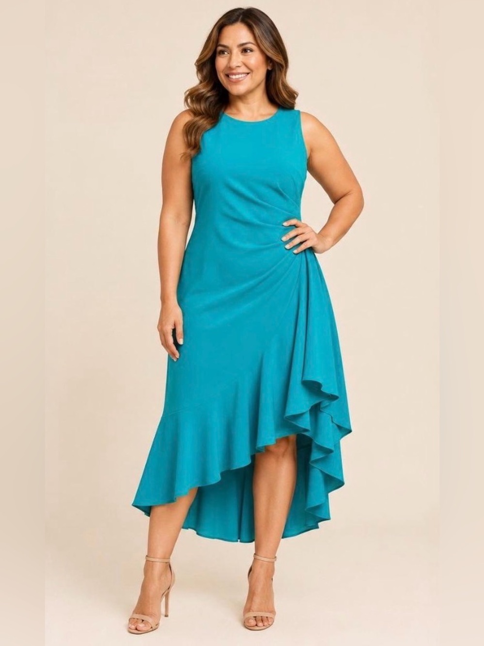 Eliza J Asymmetrical Sleeveless Teal Cocktail Dress. Size 18 W. NWOT.